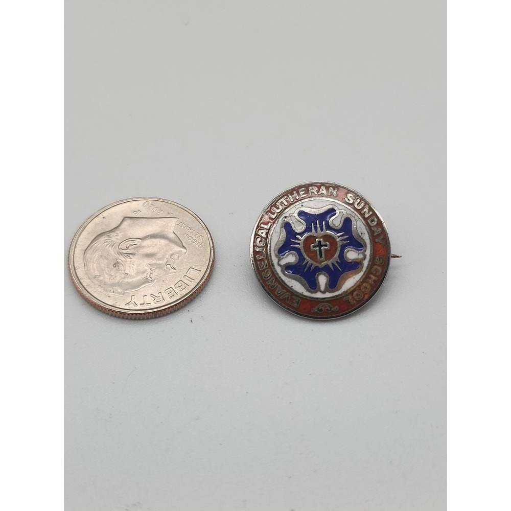 Vintage Antique Lutheran Sunday School Pin Enamel‎ Brooch Religious Faith